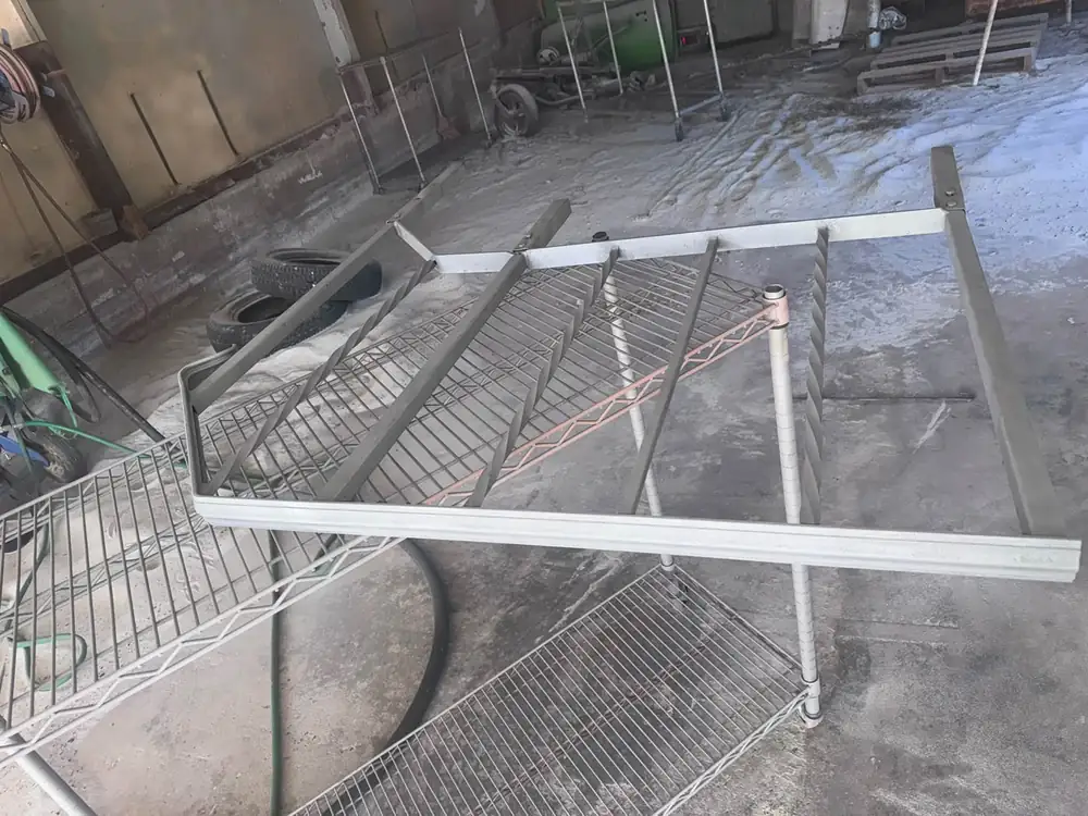 Sandblasted steel frame on the shop floor, Carlisle PA