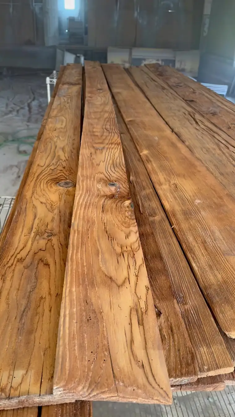 Row of sandblasted boards in the shop